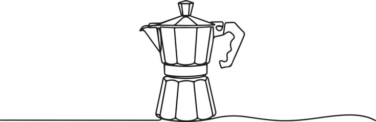 Mocha pot continuous one line drawing. Single line art illustration of geyser coffee maker. one line Art icon drawing vector