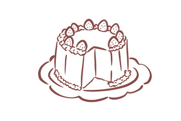 Spring handdrawn illustration of a delicious strawberry cake, perfect for dessert menus or sweet treat promotions isolated on transparent background