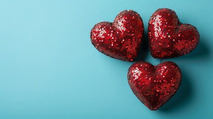 Obraz premium Two red hearts with happy valentine s day text on a blue background with open space