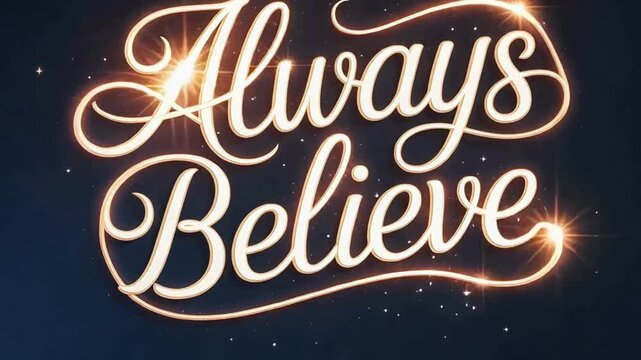Faith-inspired typography &ldquo;Always Believe&rdquo; with glowing script font and sparkles