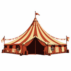 Colorful Vintage Circus Tent with Striped Patterns and Decorative Flags Capturing Old-Time Carnival Atmosphere and Adventure