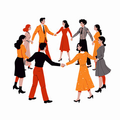 Obraz premium A diverse group of people joining hands in a circle, symbolizing unity, cooperation, teamwork, and community engagement through shared goals and collaboration.