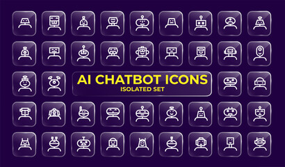Machine Learning and Artificial Intelligence Line Icon Set on Dark Blue Background