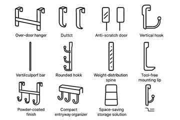 Fototapeta premium Icon frame hook door bracket spine compact support storage rack hanger over
