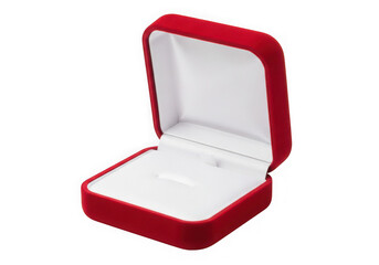 Open red velvet jewelry box with white interior