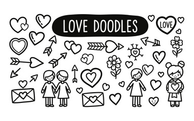 Fototapeta premium Hand-drawn romantic doodles collection for expressions of love and affection