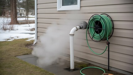 Steam vapor escaping from house pipe