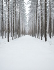 Fototapeta premium Snowy Pine Trees in a Serene Landscape