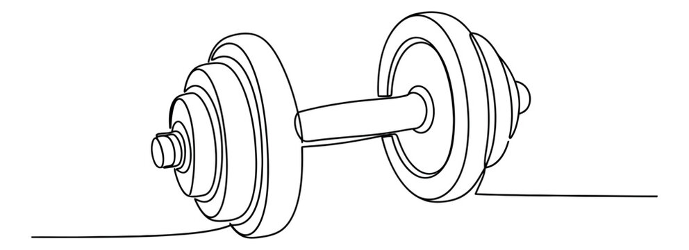 Continuous line hand drawn illustration of a dumbbell depicting workout equipment for fitness and gym concepts