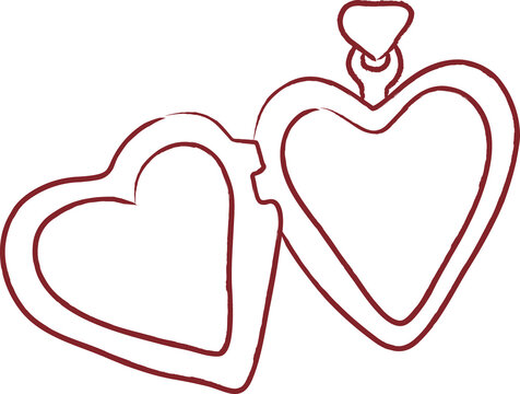 hand draw heart locket , Outline drawing heart locket line clipart symbol, Vector art of two heart shaped locket with a bow.valentine concept