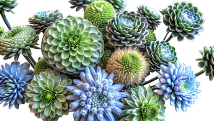 Vibrant green succulents and cacti collection in natural sunlight close-up
