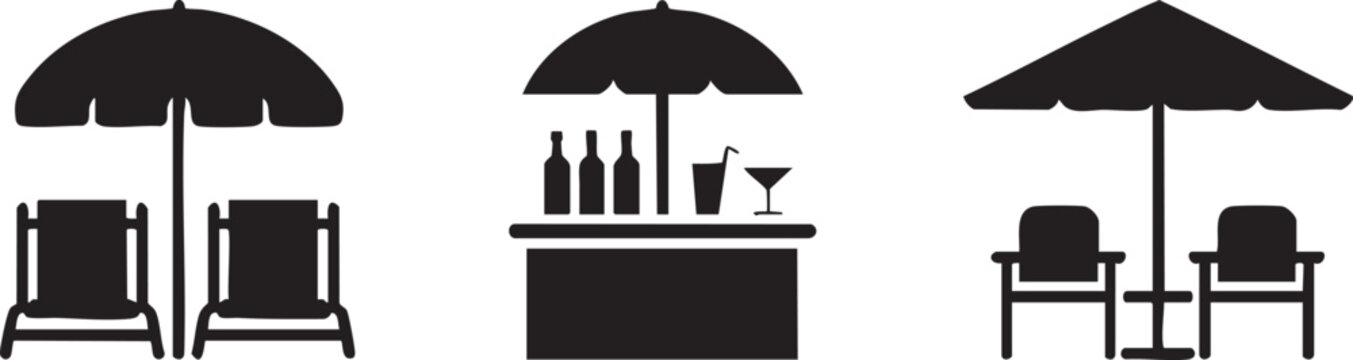 Beach umbrellas and chairs with bar table outdoor furniture beach-side relaxation setup