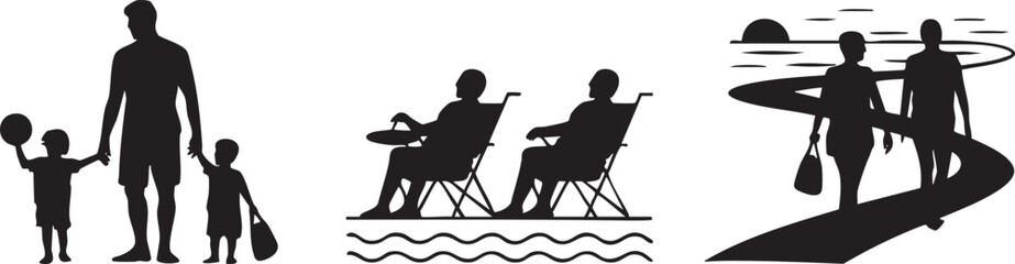 Fototapeta premium Silhouette of people at the beach with children family on vacation