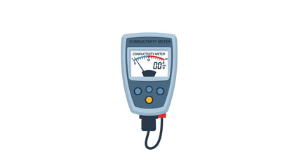 Close-up of a digital multimeter with a screen display and cord on a plain white background.