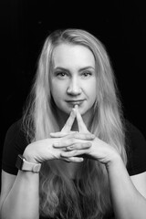 Thoughtful Woman in Black and White