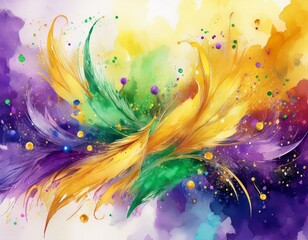 Obraz premium mardi gras digital watercolor background abstract splash colorful art