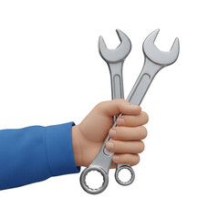 Hand holding wrenches isolated on transparent background