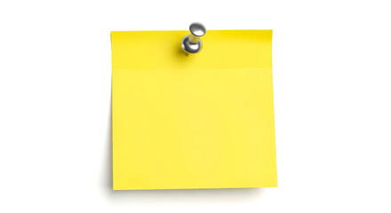 Blank yellow sticky note pinned to a white background with a thumbtack