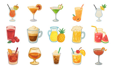 Colorful artistic cocktail illustrations