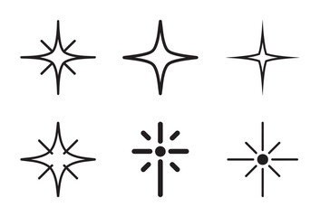 Fototapeta premium A collection of six simple black and white sparkle and star icons for graphic design