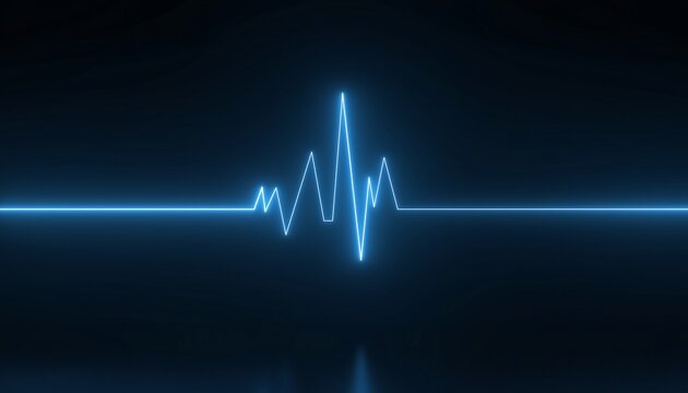 High-Tech Blue Neon Heart Rate Pulse Line on Dark Background | Abstract ECG Waveform Display