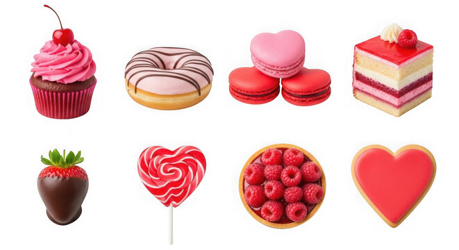 Assortment of valentine's day desserts isolated on transparent background