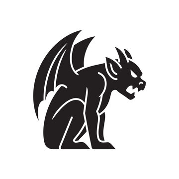 Gargoyle Silhouette in Gothic Style with Dramatic Lighting on Black Background for Halloween Design