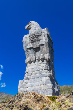 Golden Eagle Monument at the Simplon pass, Switzerland. A 9m high symbol of freedom and a commemoration of WW2