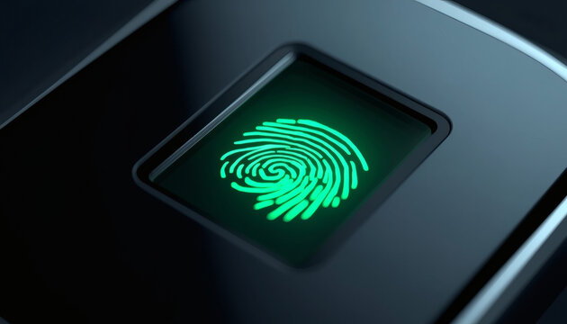Biometric fingerprint scanner device close up. Security access control technology
