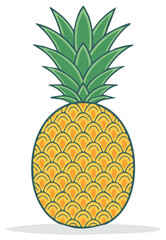 Obraz premium Stylized vector illustration of a whole pineapple, a fresh and sweet tropical fruit with green leaves.
