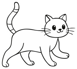 Obraz premium Cartoon Cat Walking, Simple Black and White Illustration