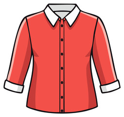 Illustrated Red Shirt with White Collar and Cuffs Casual Fashion Item