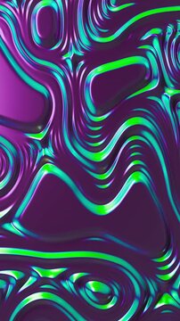 Abstract holographic neon wavy surface background. Foil with wave and ripples. Ultraviolet iridescent backdrop. Seamless loop Vertical video