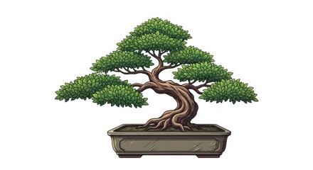 Fototapeta premium Bonsai tree illustration serene and elegant plant in a decorative pot