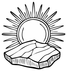 Stylized Sun Shining on Cracked Iceberg Floating in Water