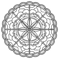 Fototapeta premium Floral Mandala Geometric Design: Symmetric Pattern with Abstract Flower in Outline