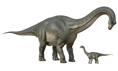 Obraz premium Apatosaurus ajax prehistoric dinosaur illustration with juvenile, isolated on transparent background