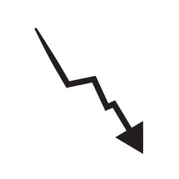 Downward arrow in simple minimalist design with bold black color on white background for financial illustration