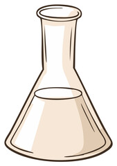 Simple illustration of a glass Erlenmeyer flask with a clear liquid for laboratory experiments