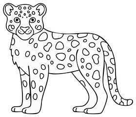 Cute Outline Illustration of a Spotted Cheetah Standing Profile