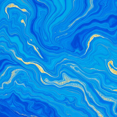 Fototapeta premium Blue and Gold Marble Fluid Pattern