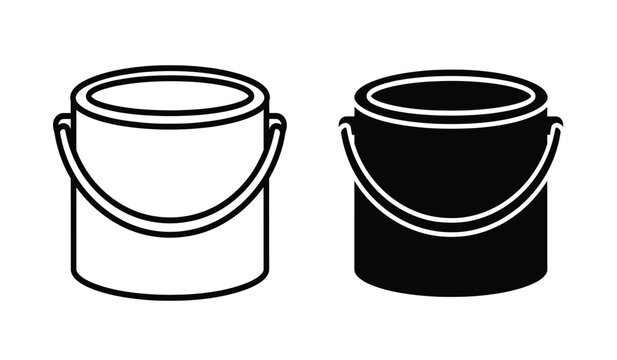 Two black and white bucket icons in line art style