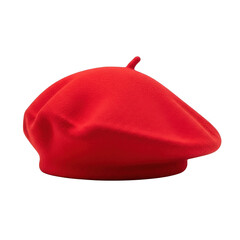 Bright red beret hat isolated on transparent background
