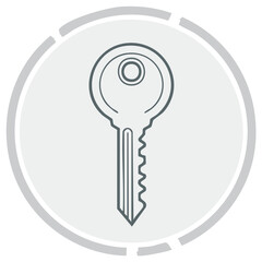 Isolated schematic image depicting a simple key within a circle; Security solutions and access icons concept