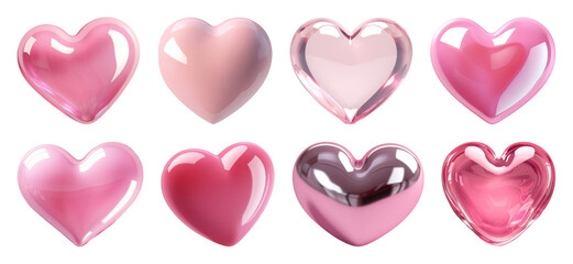 Obraz na płótnie Canvas PNG Glossy pink heart balloons collection on transparent background