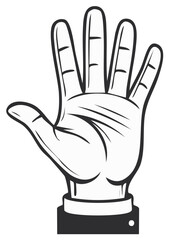 Obraz premium Outlined hand showing four fingers in a formal illustration