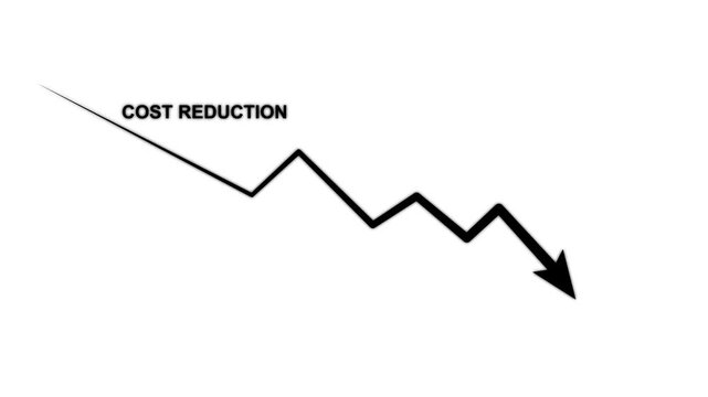 Cost reduction business finance concept. Businessman cost reduction icon with down arrow for budget management and cost management.4k video animation white background.