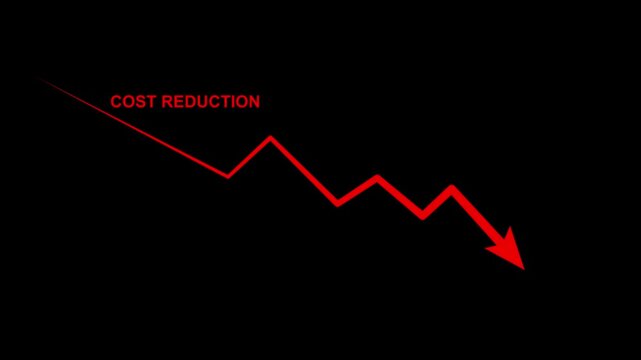 Cost reduction business finance concept. Businessman cost reduction icon with down arrow for budget management and cost management.4k video animation.black background.