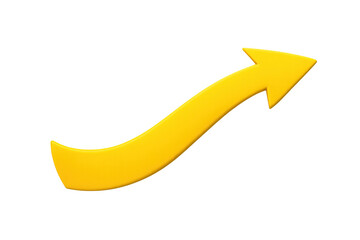 Yellow 3d arrow showing upward increasing direction, pointing growth, success, and developing business trend on transparent background