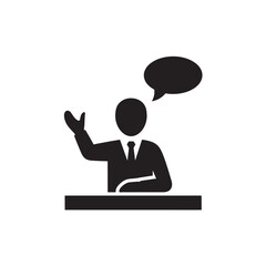 Speaker Presentation Icon Showing Business Person Talking at Podium, Public Speaking, Conference Speech, Communication Skills, Leadership Training, Seminar Event and Professional Presentation Concept